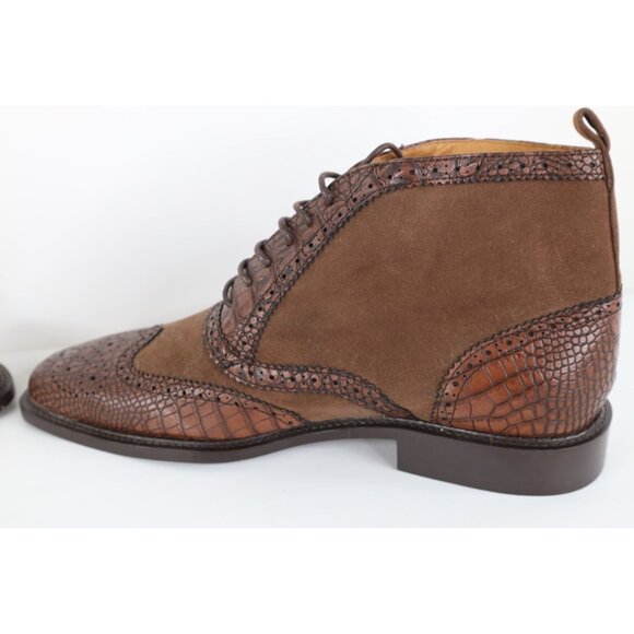 Vintage Streetwear Mens 9.5 Suede Leather Faux Alligator Chukkas Boots Brown main image 5